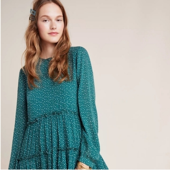 Maeve Dresses & Skirts - ANTHROPOLOGIE MAEVE ESTHER TIERED TUNIC/DRESS GREEN/WHITE POLKA DOT SIZE MEDIUM